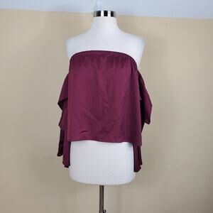 Moon & Sky Burgundy Off the Shoulder Ruffle Sleeve Blouse Size S